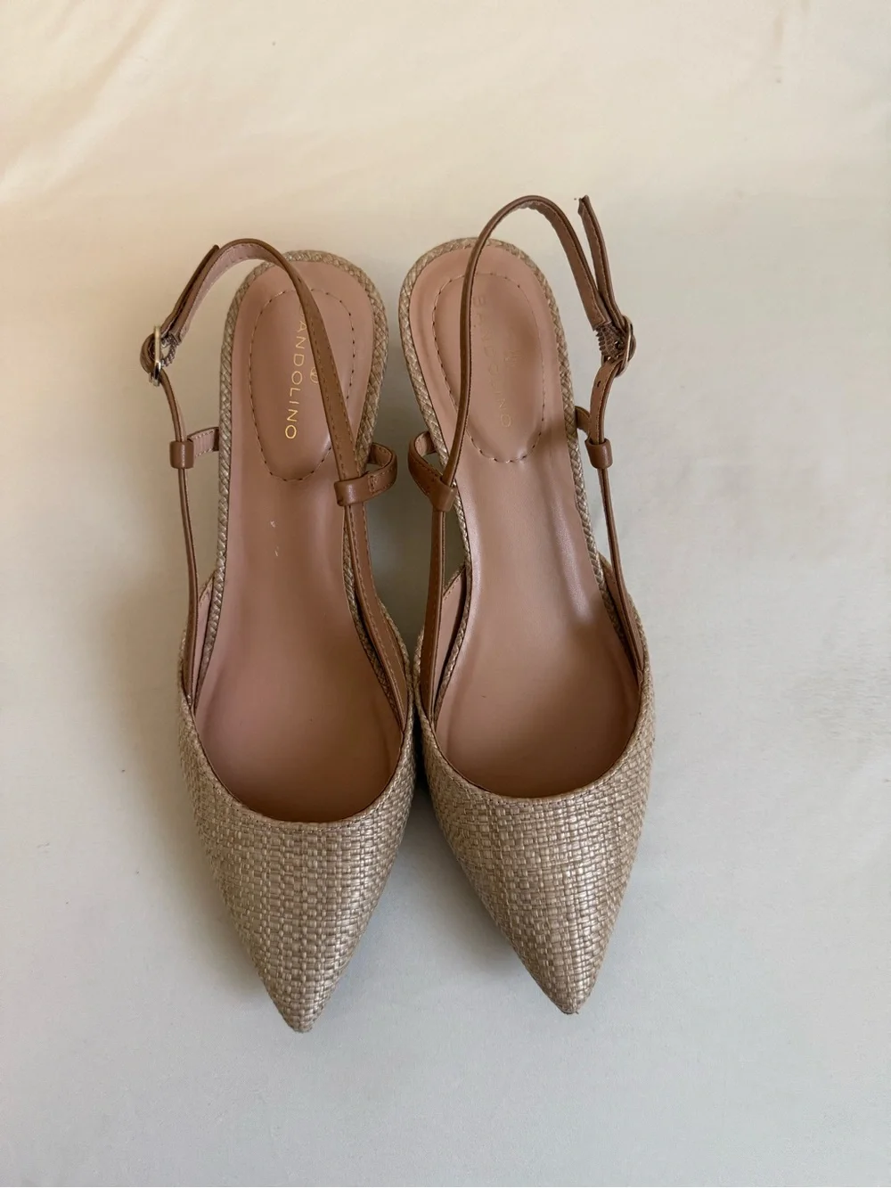 Vaneli Beige Woven Slingback Pointed Toe Mules
